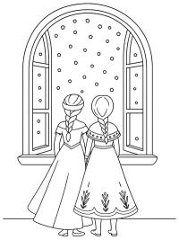Elsa ve Anna kar yağışını izliyor