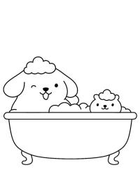 Pompompurin ve Muffin banyoda