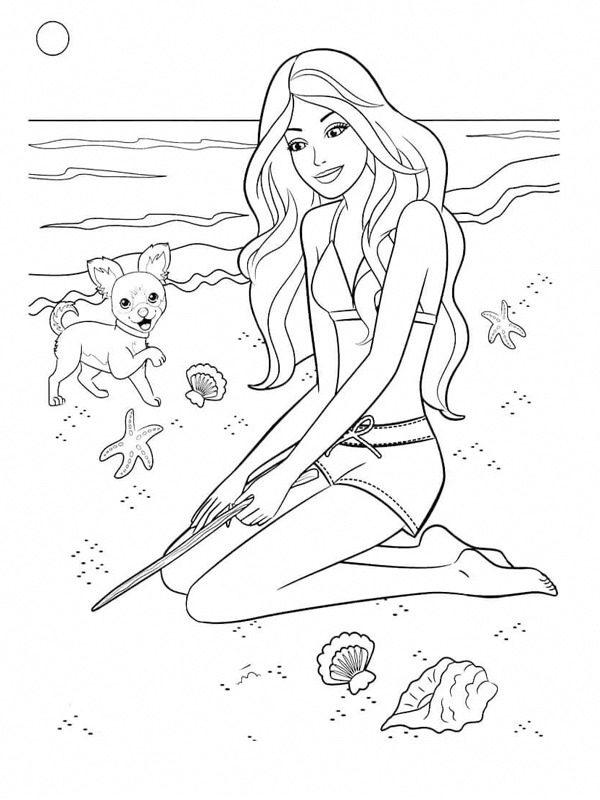 Barbie plajda Boyama sayfası Barbie plajda Boyama sayfası