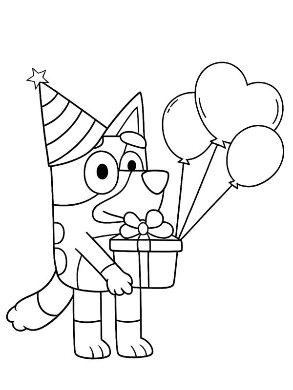 Bluey bir hediye tutuyor Boyama sayfası