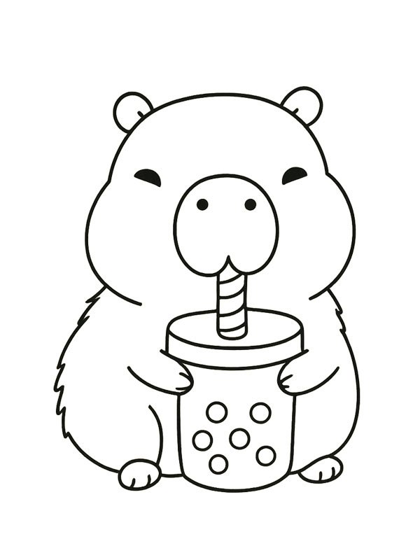 Kapibara bubble tea içiyor Boyama sayfası Kapibara bubble tea içiyor Boyama sayfası