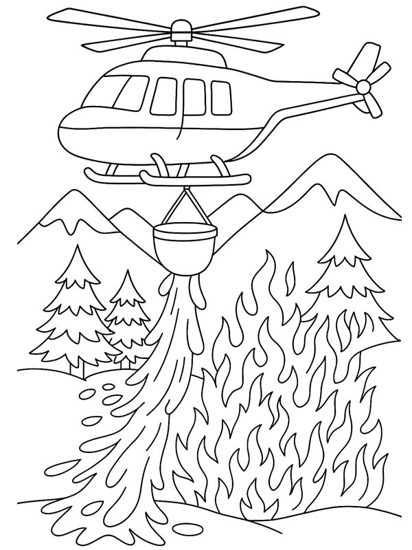 Orman yangınını söndüren helikopter Boyama sayfası Orman yangınını söndüren helikopter Boyama sayfası