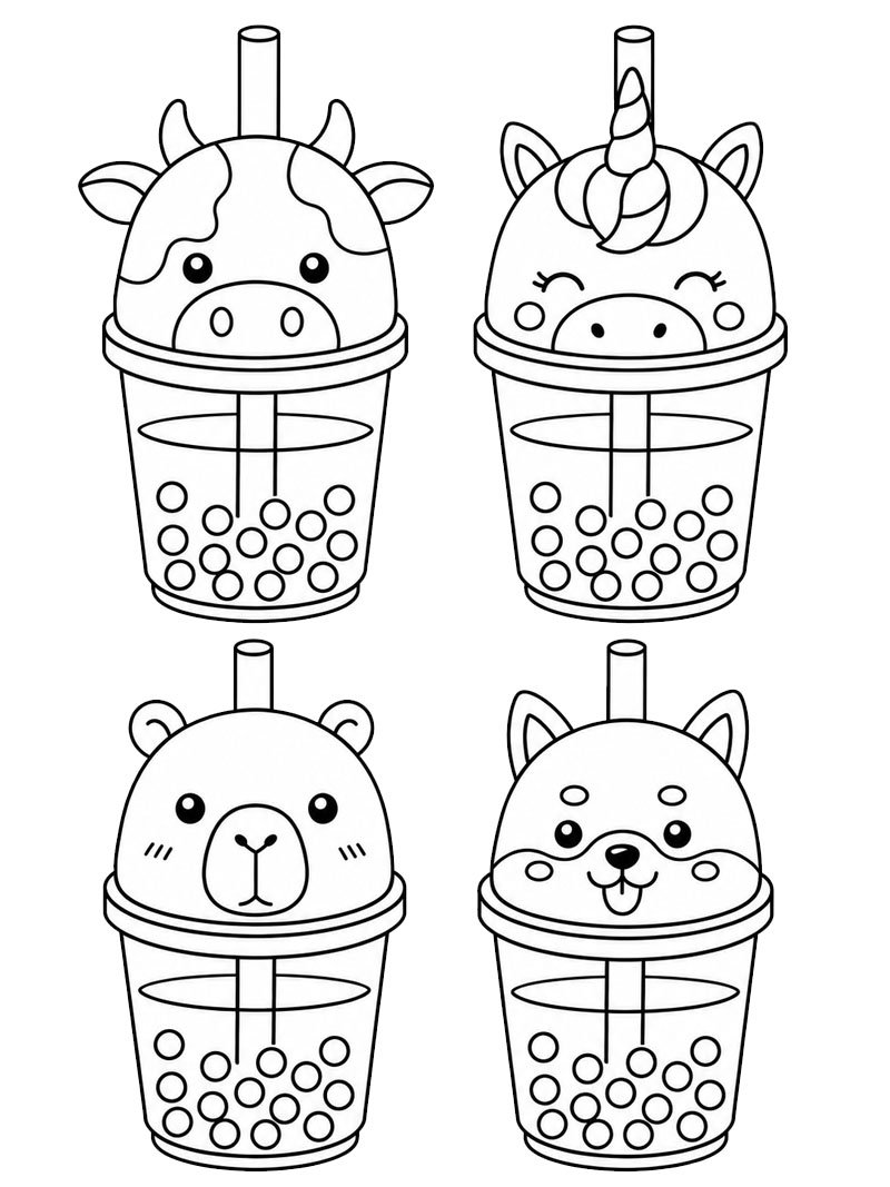 Kawaii bubble-tea bardağı Boyama sayfası Kawaii bubble-tea bardağı Boyama sayfası