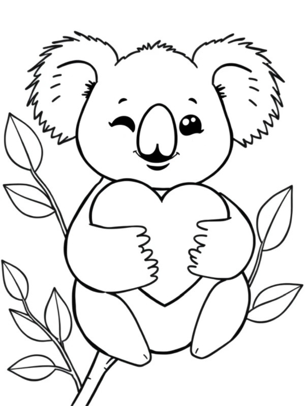 Kalpli Kawaii koala Boyama sayfası Kalpli Kawaii koala Boyama sayfası