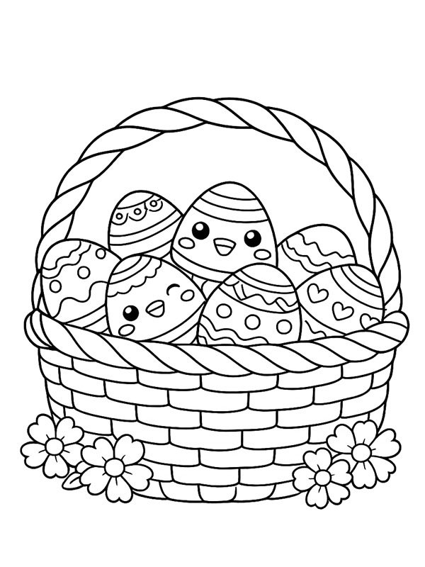 Kawaii Paskalya sepeti Boyama sayfası Kawaii Paskalya sepeti Boyama sayfası