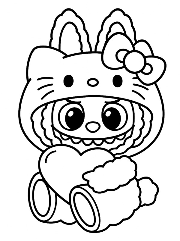 Labubu Hello Kitty Boyama sayfası Labubu Hello Kitty Boyama sayfası