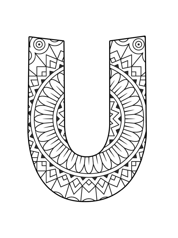 U Harfi Mandala Boyama sayfası U Harfi Mandala Boyama sayfası