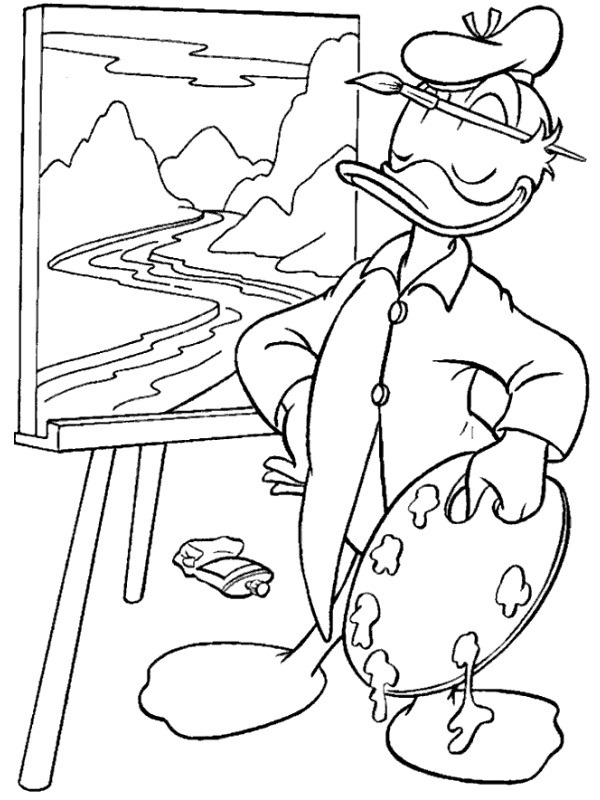Ressam Donald Duck Boyama sayfası Ressam Donald Duck Boyama sayfası